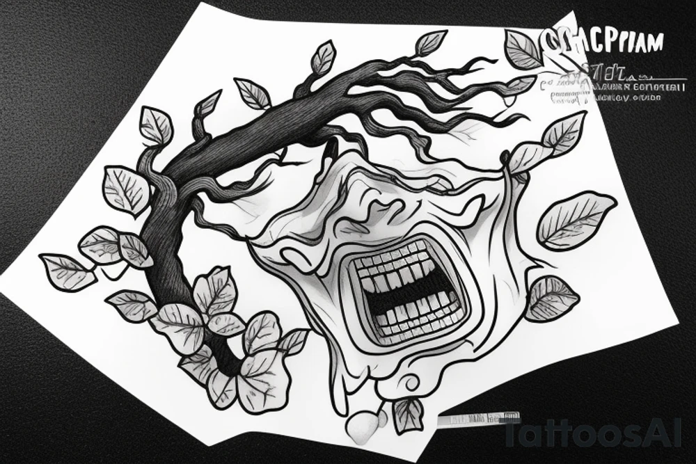 Scream mask with bonsai tree around it tattoo idea