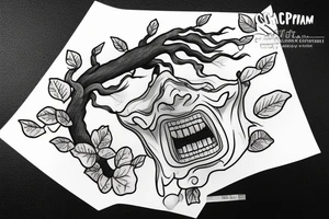Scream mask with bonsai tree around it tattoo idea