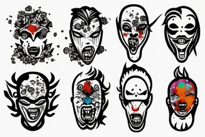 Scream mask with bonsai tree around it, colourful tattoo idea