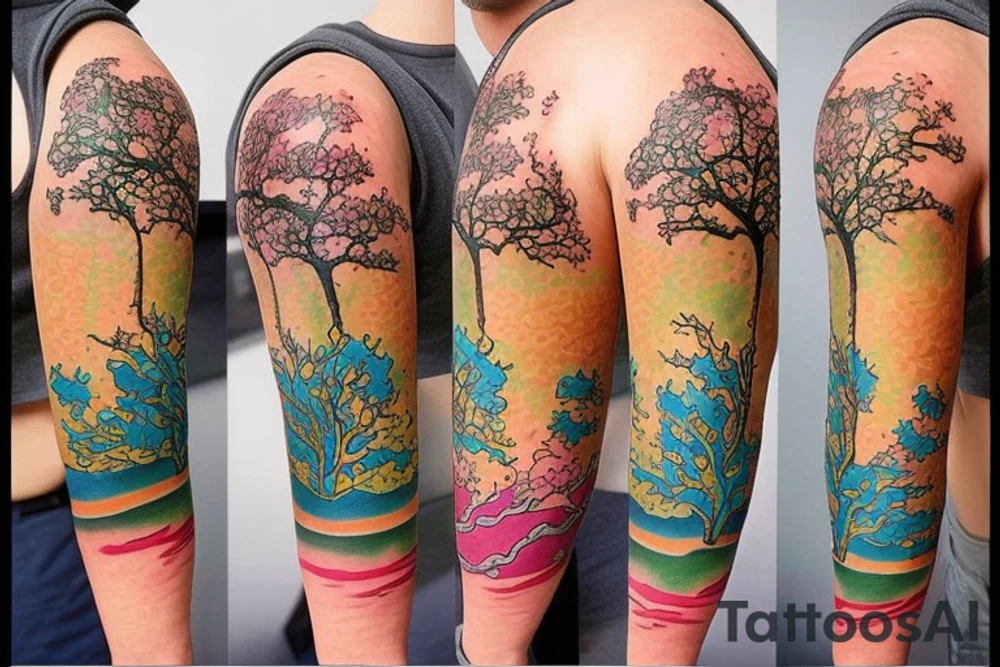 cute colourful bonsai tree tattoo idea