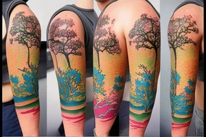 cute colourful bonsai tree tattoo idea