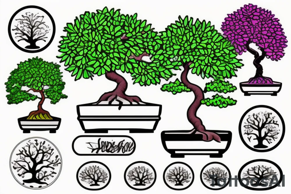cute colourful bonsai tree tattoo idea