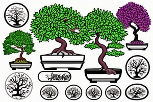 cute colourful bonsai tree tattoo idea