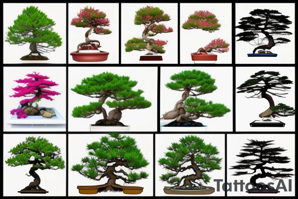 small, cute, colourful bonsai tree tattoo idea