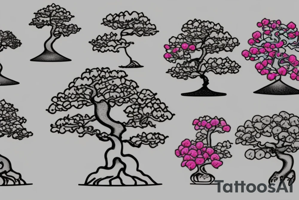 small, cute, colourful bonsai tree tattoo idea