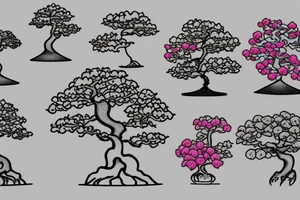 small, cute, colourful bonsai tree tattoo idea