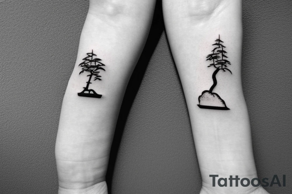 small, cute bonsai tree outline tattoo idea