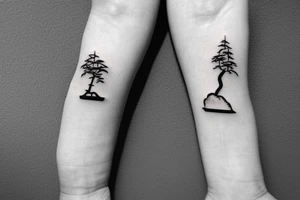 small, cute bonsai tree outline tattoo idea