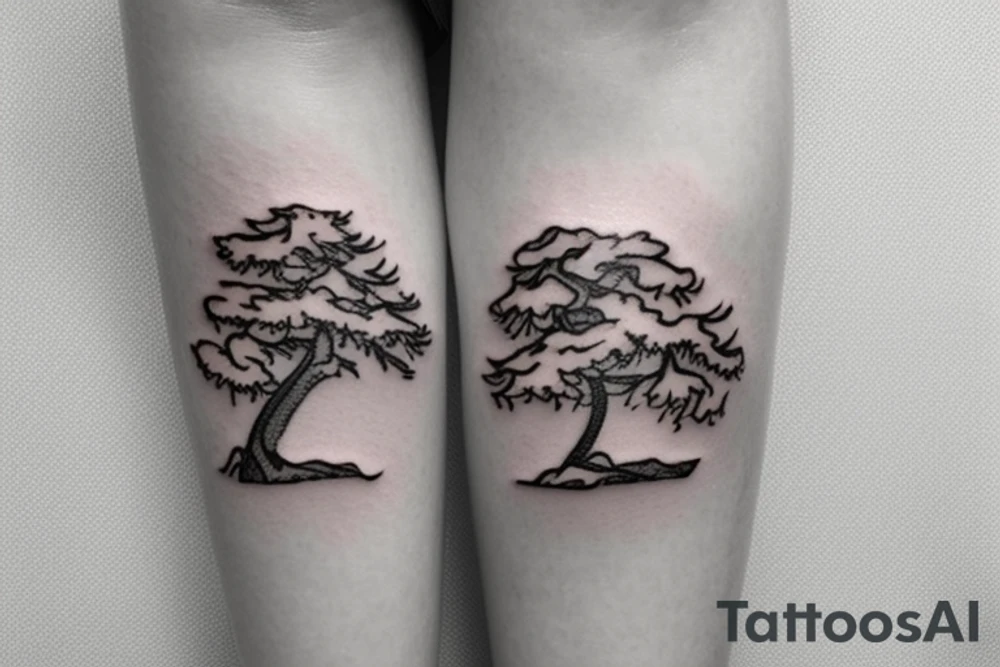 small, cute bonsai tree outline tattoo idea