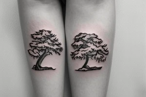 small, cute bonsai tree outline tattoo idea