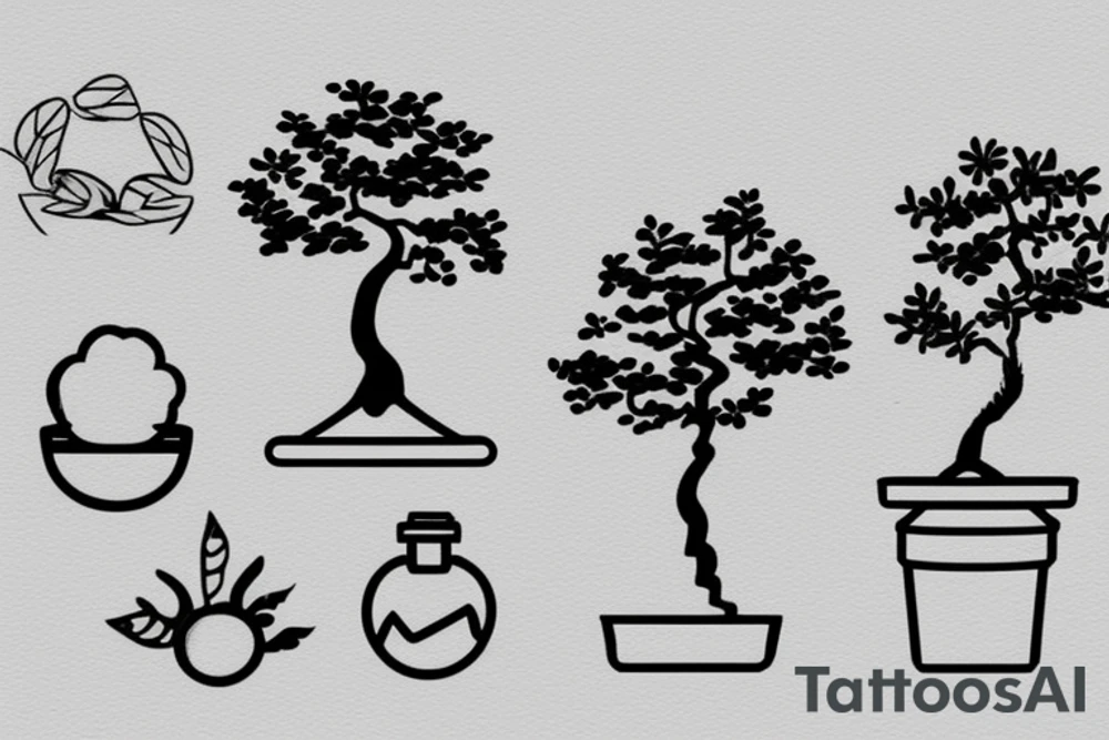 small, cute bonsai tree outline tattoo idea