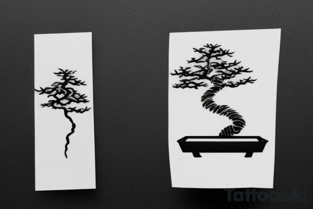 small, cute bonsai tree outline tattoo idea