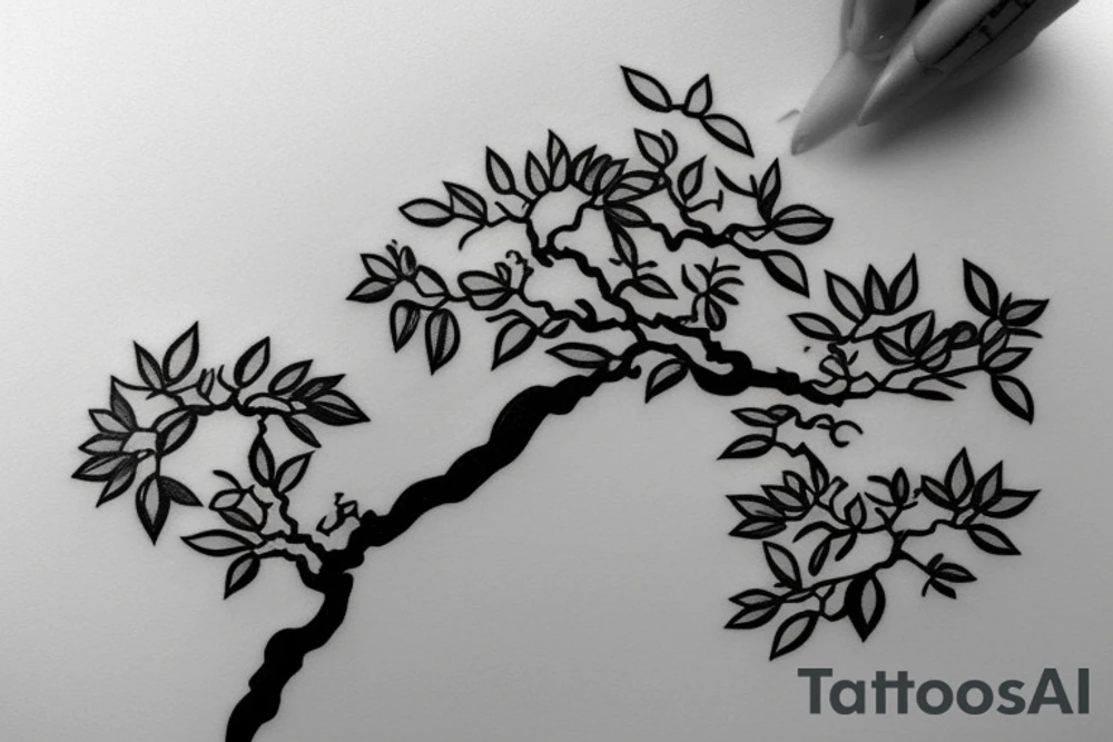 small, cute bonsai tree outline tattoo idea