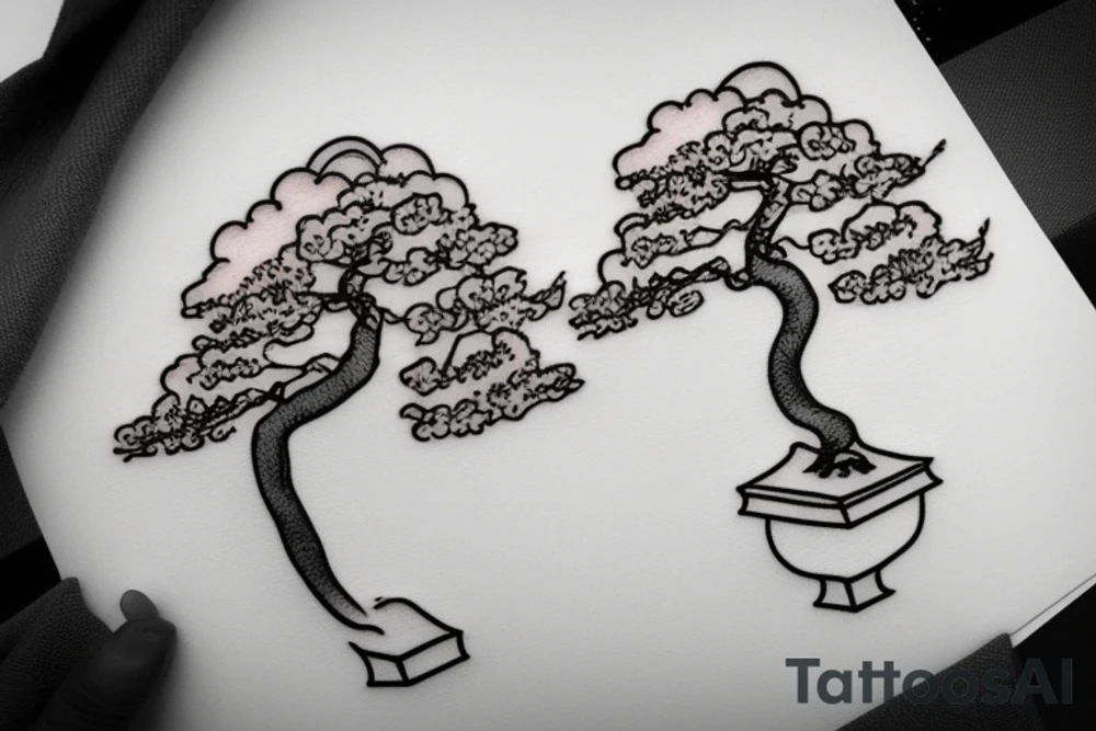 small, cute bonsai tree outline tattoo idea