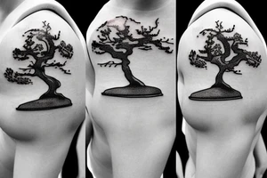 small, cute bonsai tree outline tattoo idea