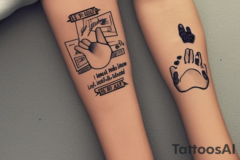 i want a sleeve on my left arm that memorializes my lost pets and family members i want my hand and wrist to be flames and stars and going up my arm will be music notes and pawprints as well as a few personal thing to remember my mom dad foster dad and my son. it could be their names or just somethingthe that they loved my mom loved being a music director my dad loved 57 ford Fairlane and my foster dad loved horse races and my son loved to play video game my lost pets there have been 2 dogs and 7 cats so that's what the paw prints are for tattoo idea