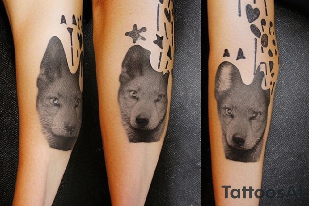 i want a sleeve on my left arm that memorializes my lost pets and family members i want my hand and wrist to be flames and stars and going up my arm will be music notes and pawprints as well as a few personal thing to remember my mom dad foster dad and my son. it could be their names or just somethingthe that they loved my mom loved being a music director my dad loved 57 ford Fairlane and my foster dad loved horse races and my son loved to play video game my lost pets there have been 2 dogs and 7 cats so that's what the paw prints are for tattoo idea