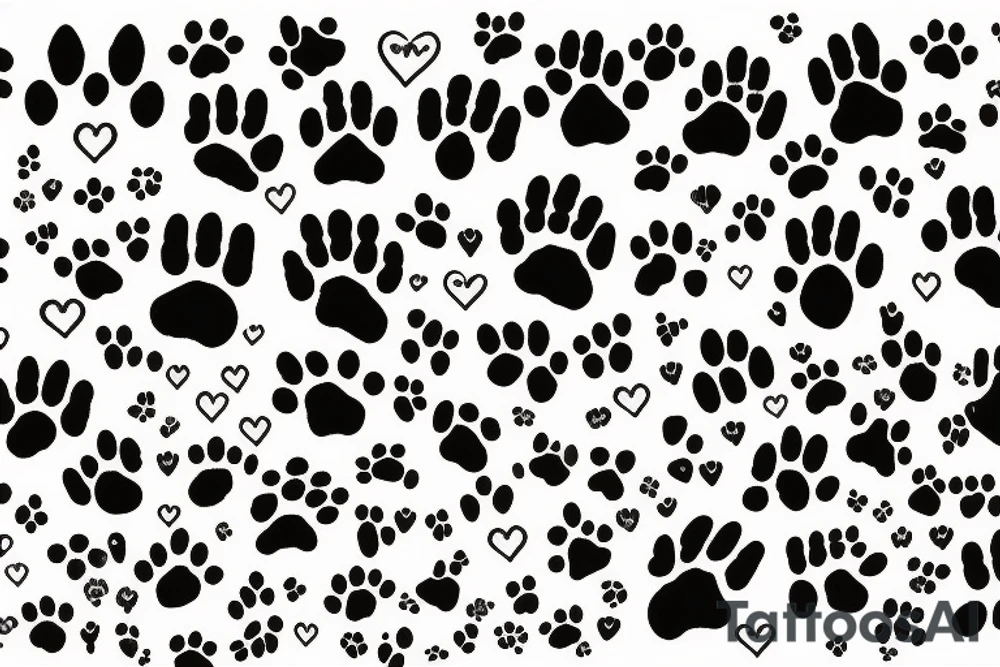 lots of basic stars and hearts and music notes and kitty paw prints and 2 larger paw prints done in full color with lots of color and full left arm tattoo idea