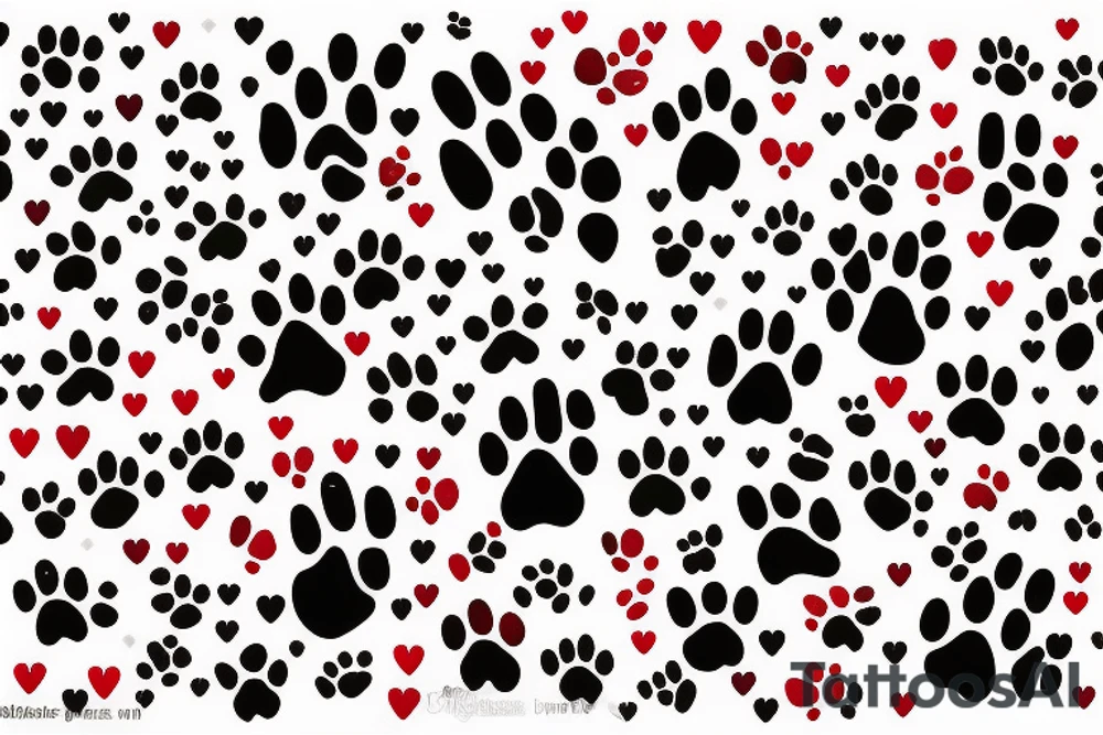 lots of basic stars and hearts and music notes and kitty paw prints and 2 larger paw prints done in full color with lots of color and full left arm tattoo idea