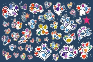 lots of basic stars and hearts and music notes and kitty paw prints and 2 larger paw prints done in full color with lots of color and full left arm 
music notes this is tenable tattoo idea