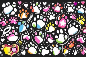 lots of basic stars and hearts and music notes and kitty paw prints and 2 larger paw prints done in full color with lots of color and full left arm 
music notes this is tenable tattoo idea