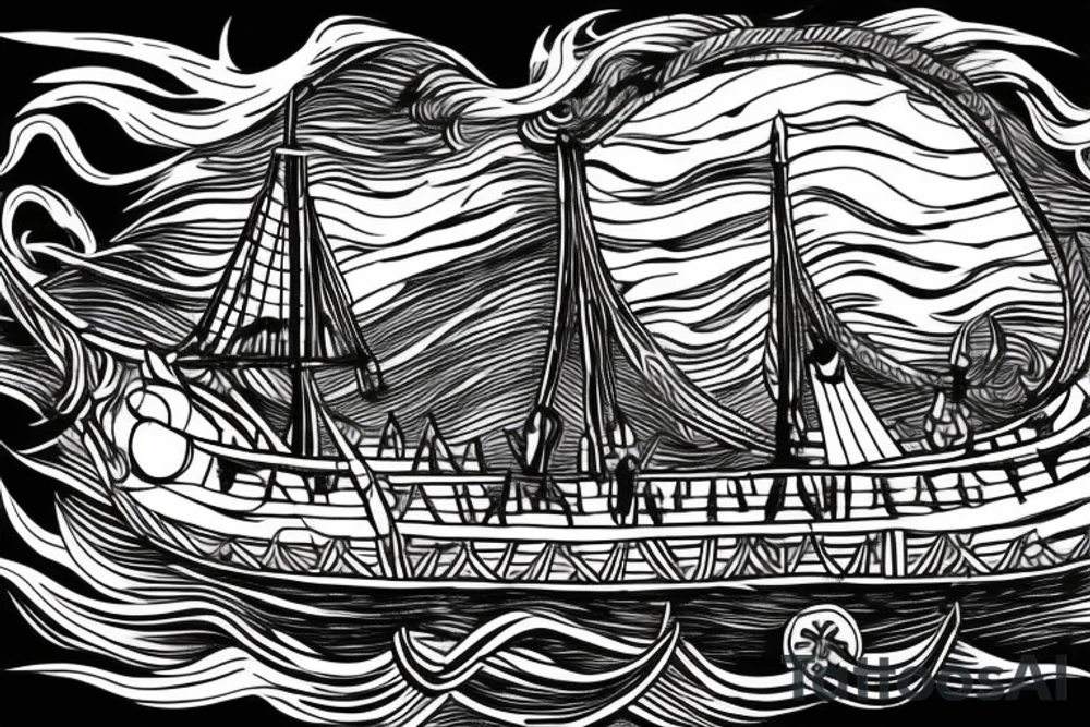 viking ship sailing away from shore on fire tattoo idea viking ship sailing away from shore on fire tattoo idea