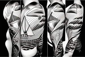 viking ship sailing away from shore on fire tattoo idea
