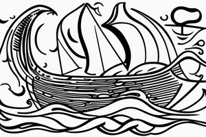 viking ship sailing away from shore on fire tattoo idea