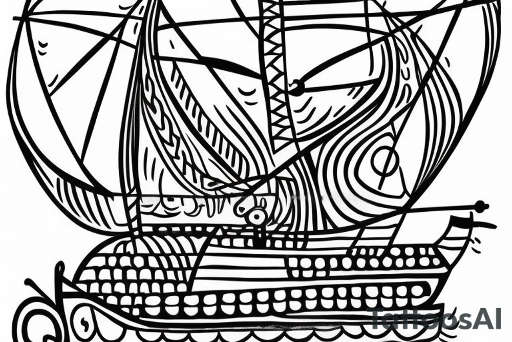 viking ship sailing away from shore tattoo idea