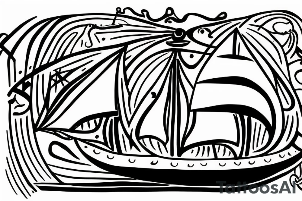 viking ship sailing away from shore tattoo idea