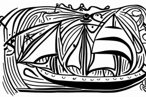 viking ship sailing away from shore tattoo idea