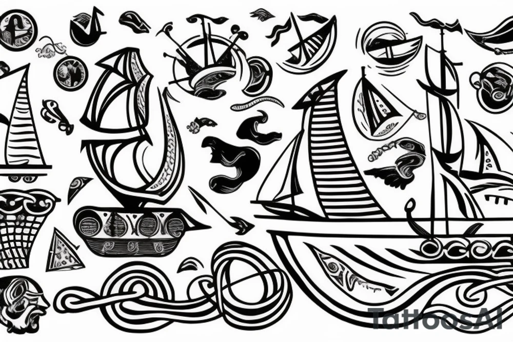 viking ship sailing away from shore tattoo idea
