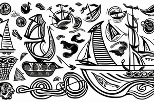 viking ship sailing away from shore tattoo idea