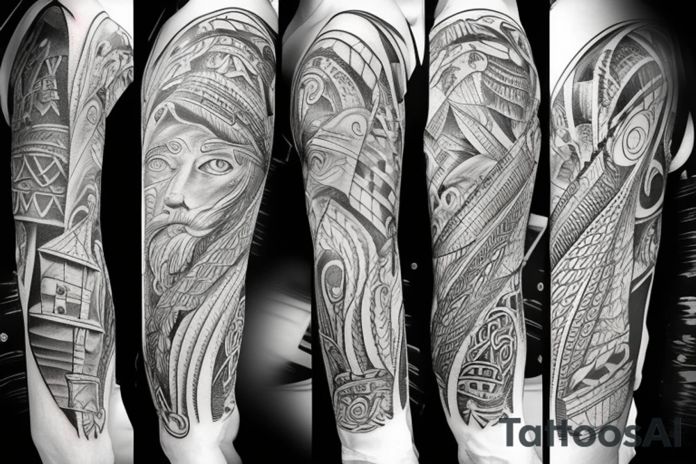 viking ship sailing away from shore
upper arm tattoo idea