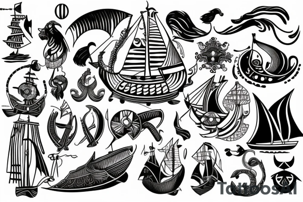 viking ship sailing away from shore
upper arm tattoo idea