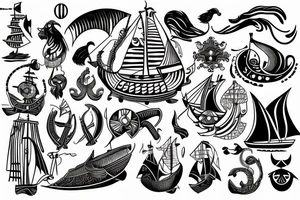 viking ship sailing away from shore
upper arm tattoo idea