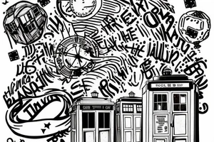 TARDIS with Don't Panic in white graffiti on the side. Hitch hiker sticking thumb out tattoo idea