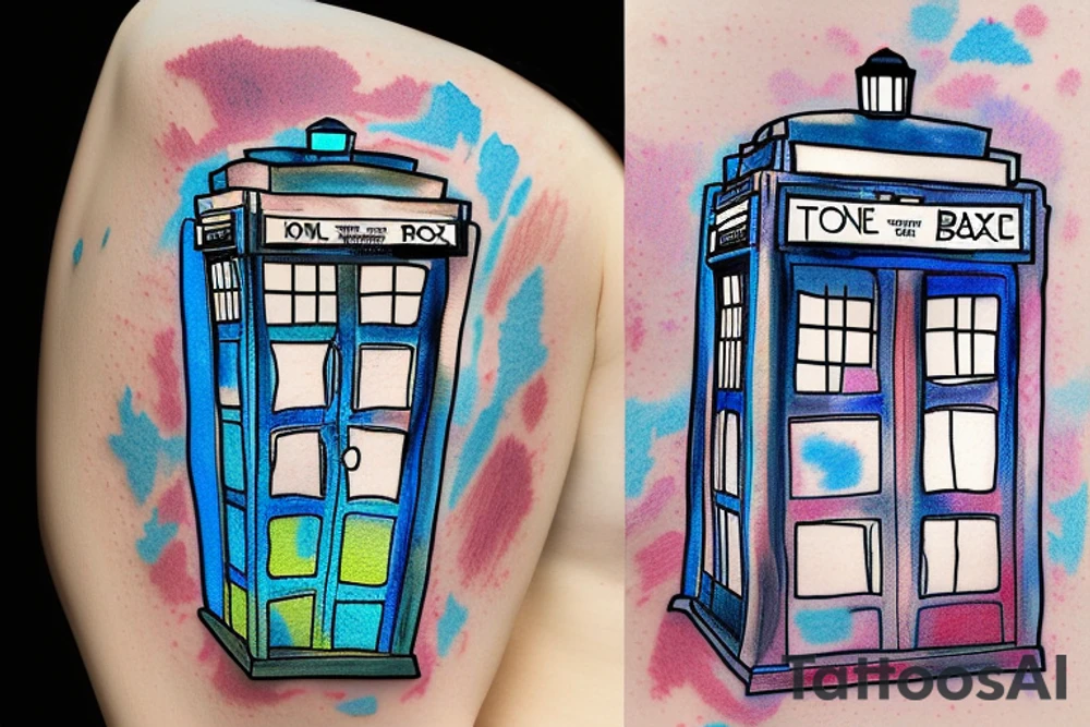 TARDIS with Don't Panic in white graffiti on the side. tattoo idea
