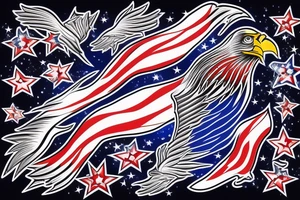 Red white and blue eagle flying in a star filled sky tattoo idea
