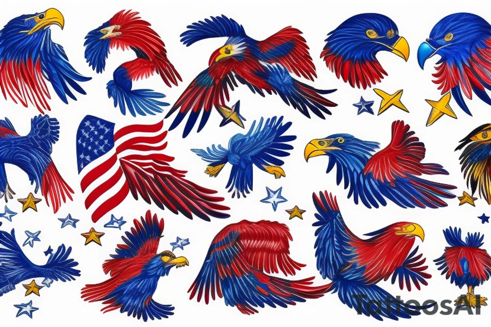 Red white and blue eagle flying in a star filled sky tattoo idea