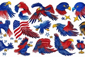 Red white and blue eagle flying in a star filled sky tattoo idea