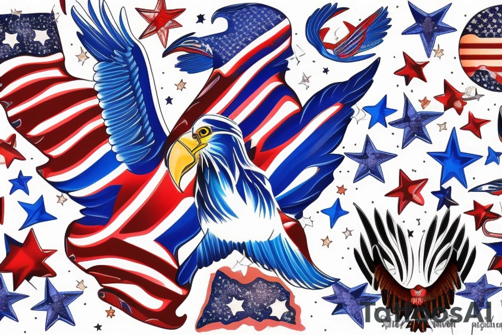Red white and blue eagle flying in a star filled sky tattoo idea