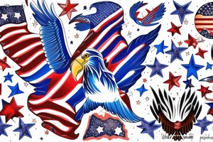 Red white and blue eagle flying in a star filled sky tattoo idea