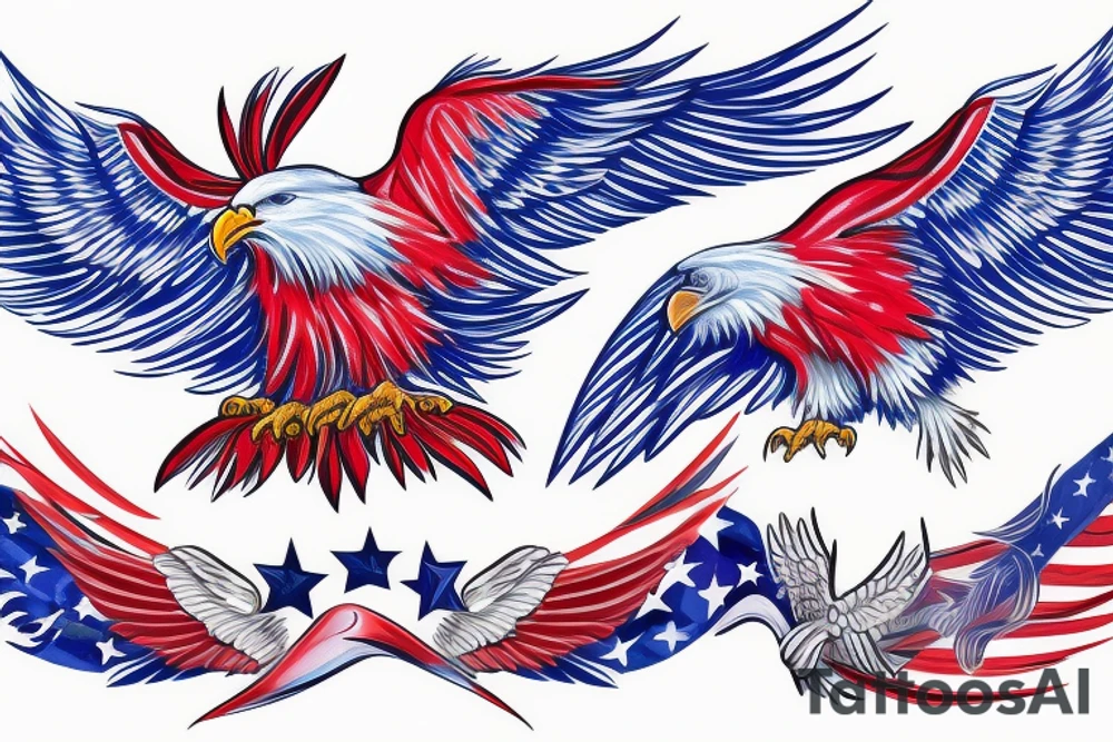 Red white and blue eagle flying in a star filled sky tattoo idea