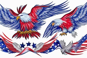 Red white and blue eagle flying in a star filled sky tattoo idea