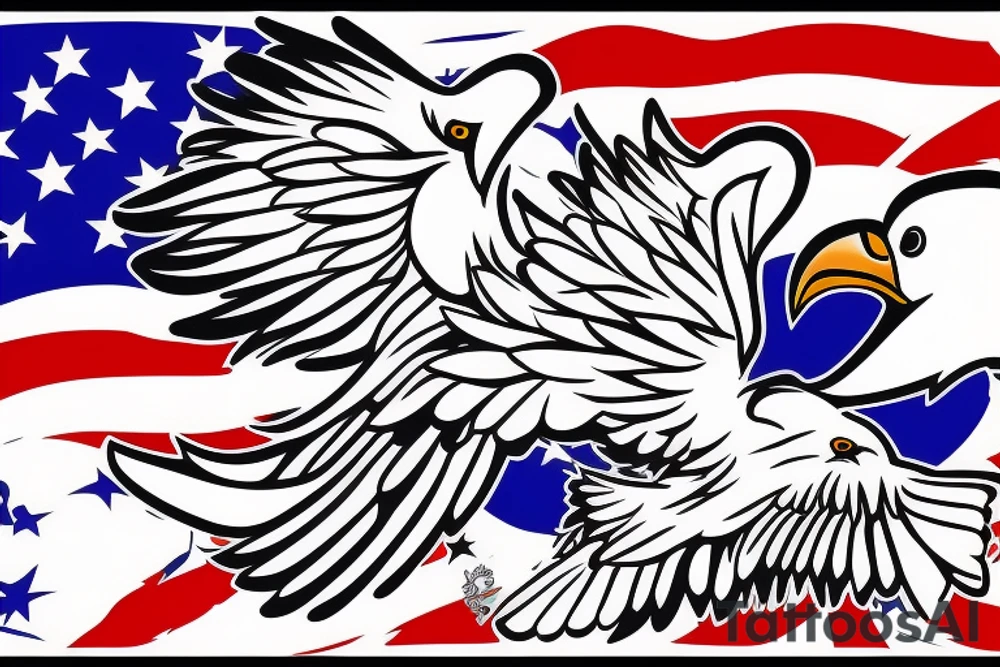 Red white and blue eagle flying in a star filled sky tattoo idea