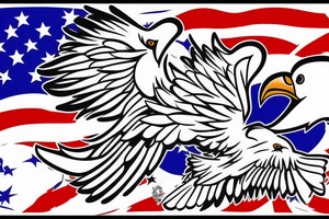 Red white and blue eagle flying in a star filled sky tattoo idea
