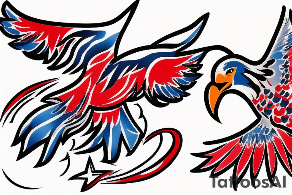 Red white and blue eagle flying in a star filled sky tattoo idea