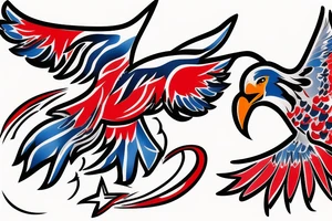 Red white and blue eagle flying in a star filled sky tattoo idea
