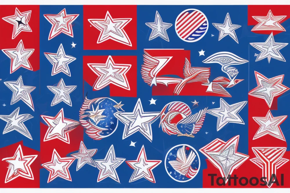 Red white and blue eagle flying in a star filled sky tattoo idea